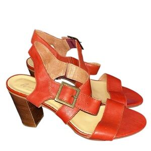 Avellini Block Heel Red Burgundy Sandals Italian Leather, Women's US 9, EU 40